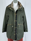 INC Size XL (16) Olive Green Leopard Winter Parka Coat