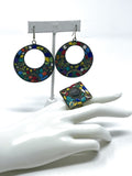 Brass & Multi-Color Stone Mosiac Ring & Earring Jewelry Set