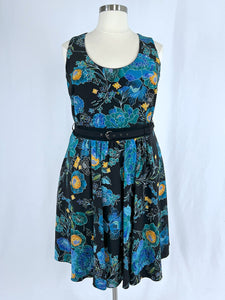 City Chic Size L (22/24) Black & Teal Bold Floral Dress