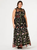 Morgan & Co Size 20W Black Multi Floral Embroidery Dress