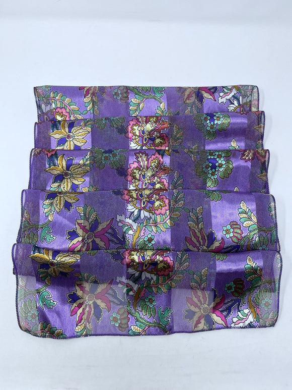 Vintage Purple & Green Floral & Stripes Satin Scarf