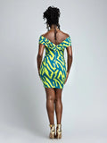 D'Iyanu Size 2X (18W) Blue & Green Abstract Zebra Dress