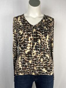 St. John Size L (14) Brown & Beige Animal Print Shirt