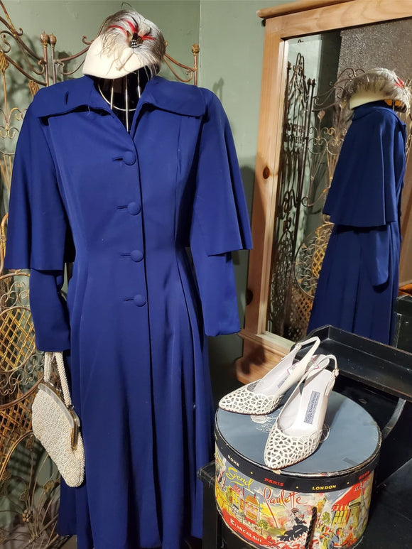 Vintage Lilli Ann Size 10/12 Navy Cape Princess Coat AS IS