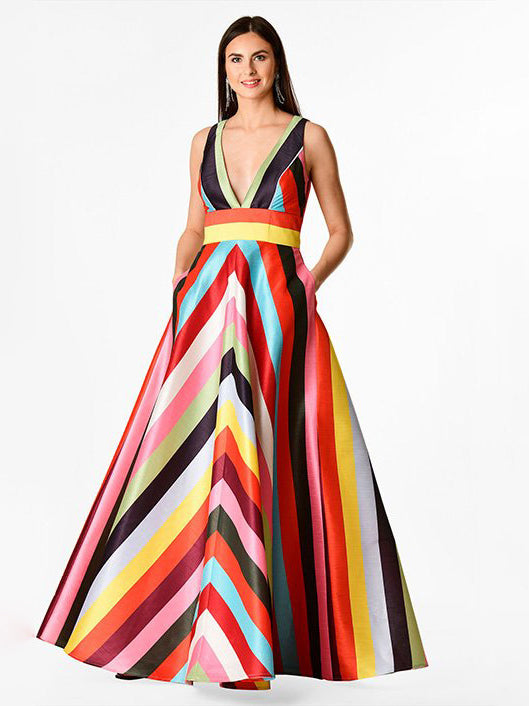 eShakti Size 22W Multi-Color Stripe Dress