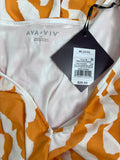 Ava & Viv Size 28/30 (4X) Orange & White Abstract Block Print Shirt NWT