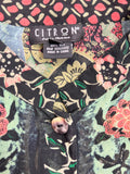 Citron Size 1X Black Multi Peacock Floral Silk Shirt