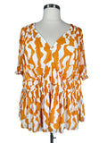 Ava & Viv Size 28/30 (4X) Orange & White Abstract Block Print Shirt NWT
