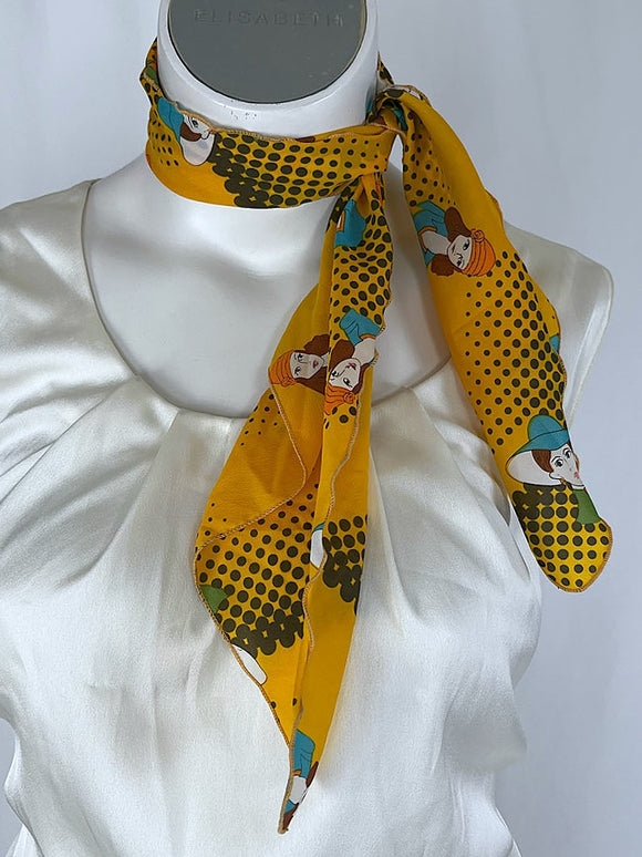 Vintage Orange & Aqua Novelty Art Deco Scarf