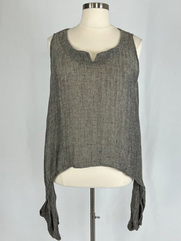 Transparente Size Open Black & White Woven Linen Shell