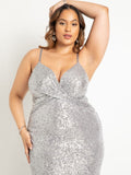 eloquii Size 22 Silver Sequined Evening Gown