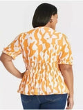 Ava & Viv Size 28/30 (4X) Orange & White Abstract Block Print Shirt NWT