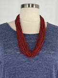 Orange-Red Seed Beads Multi-Strand Necklace