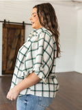 Andree by Unit Size 3X (24) Cream & Green Plaid Shirt