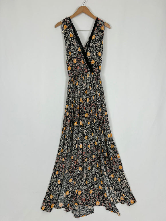 Vada Winter Size 1X Black Multi Floral Jumpsuit