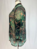 Citron Size 1X Black Multi Peacock Floral Silk Shirt