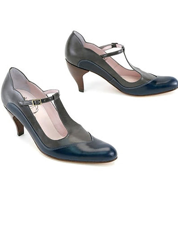 John Fluevog Size 11.5 Navy & Gray Block Color Pumps