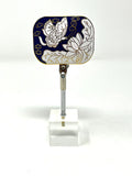Vintage White & Navy Metal Butterfly Brooch