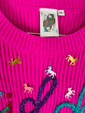 Queen of Sparkles Size 2X Pink Multi Western Sweater