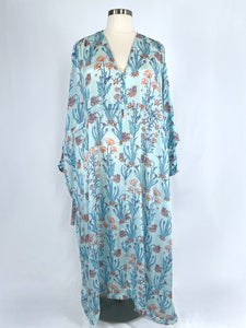 Hannah Artwear Size Open Aqua & Coral Bold Floral Kaftan Dress