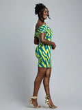 D'Iyanu Size 2X (18W) Blue & Green Abstract Zebra Dress