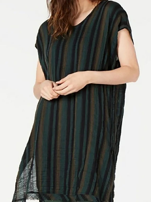 Eileen Fisher Size L/XL Green & Black Stripe Tunic