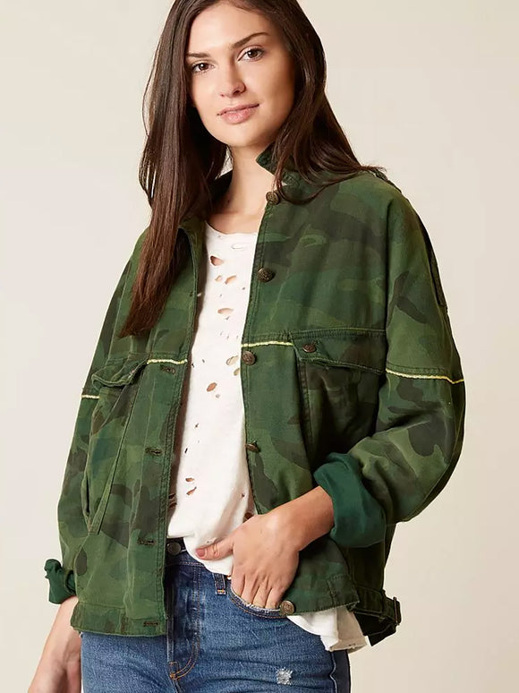 Free People Size 14 Green Camoflage Jacket