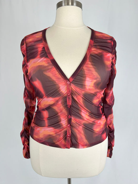 NY & Co. Size 14/16 (L) Burgundy & pink Abstract Shirt NWT