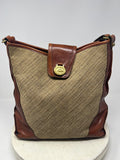 Brahmin Brown Leather & Beige Woven Purse