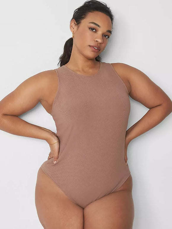 Cacique Size 26/28 Light Brown Ribbed Bodysuit NWT