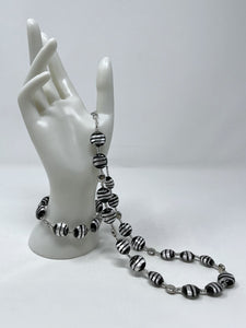 Antica Murrina Silver & Black Glass Stripe Necklace Bracelet Jewelry Set