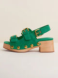 Charlotte Stone Size 9 Green Sandals w/ Tote Bag NIB