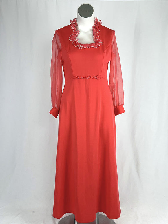 Vintage Size 14 Salmon Ruffled Cocktail Hostess Gown
