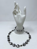 Antica Murrina Silver & Black Glass Stripe Necklace Bracelet Jewelry Set