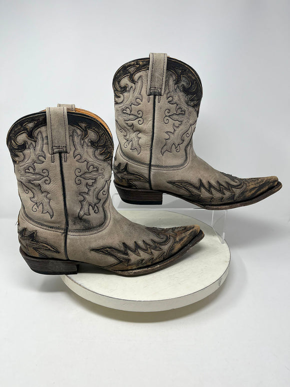 Stetson Size 10.5 Taupe & Brown Embroidered Cowgirl Boots