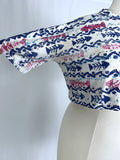 Vintage R&R Sportswear Size Open White Multi Fish Crop Shirt