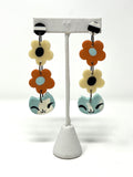 Bunny Dee Orange & Aqua Cat Flower Artist Earrings IN BOX