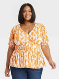 Ava & Viv Size 28/30 (4X) Orange & White Abstract Block Print Shirt NWT