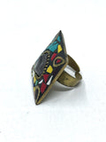 Brass & Multi-Color Stone Mosiac Ring & Earring Jewelry Set