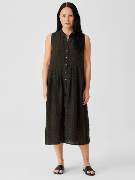 Eileen Fisher Size XL Black & Green Mini Checkered Dress