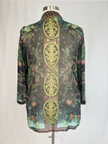 Citron Size 1X Black Multi Peacock Floral Silk Shirt