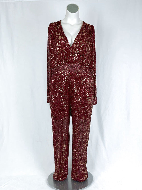 Goodtime USA Size 22W Burgundy & Gold Sequined Jumpsuit NWT