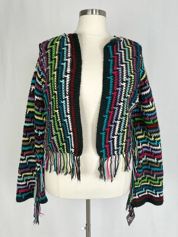 Clothwitch Size Open Black Multi Color Fringe Cardigan NWT