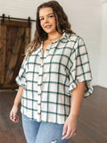 Andree by Unit Size 3X (24) Cream & Green Plaid Shirt