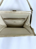 Vintage Cream & Pink Leather Floral Cross Stitch Handbag