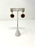 Vintage Gold & Red Hammered Post Drop Earrings