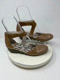 Fly London Size 10.5/11 (41) Tan & Gold Crackle Sandals