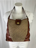 Brahmin Brown Leather & Beige Woven Purse