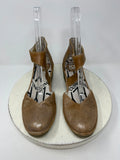 Fly London Size 10.5/11 (41) Tan & Gold Crackle Sandals