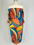 Rue107 Size 3X Blue & Brown Abstract Artwear Dress